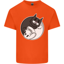 Cat and Dog Yin Yang Mens Cotton T-Shirt Tee Top Orange