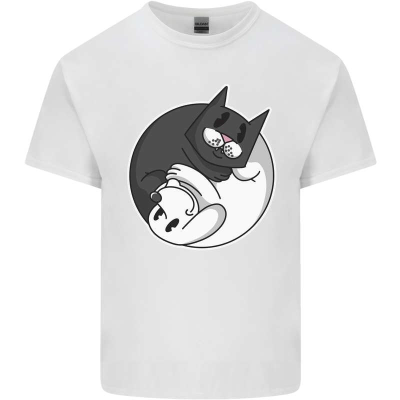 Cat and Dog Yin Yang Mens Cotton T-Shirt Tee Top White