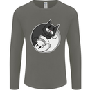 Cat and Dog Yin Yang Mens Long Sleeve T-Shirt Charcoal