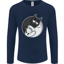 Cat and Dog Yin Yang Mens Long Sleeve T-Shirt Navy Blue
