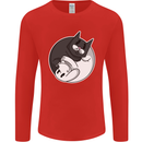 Cat and Dog Yin Yang Mens Long Sleeve T-Shirt Red