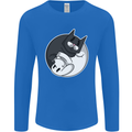Cat and Dog Yin Yang Mens Long Sleeve T-Shirt Royal Blue