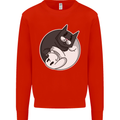 Cat and Dog Yin Yang Mens Sweatshirt Jumper Bright Red