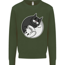 Cat and Dog Yin Yang Mens Sweatshirt Jumper Forest Green