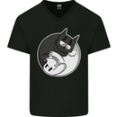 Cat and Dog Yin Yang Mens V-Neck Cotton T-Shirt Black