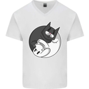 Cat and Dog Yin Yang Mens V-Neck Cotton T-Shirt White