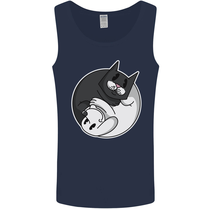 Cat and Dog Yin Yang Mens Vest Tank Top Navy Blue
