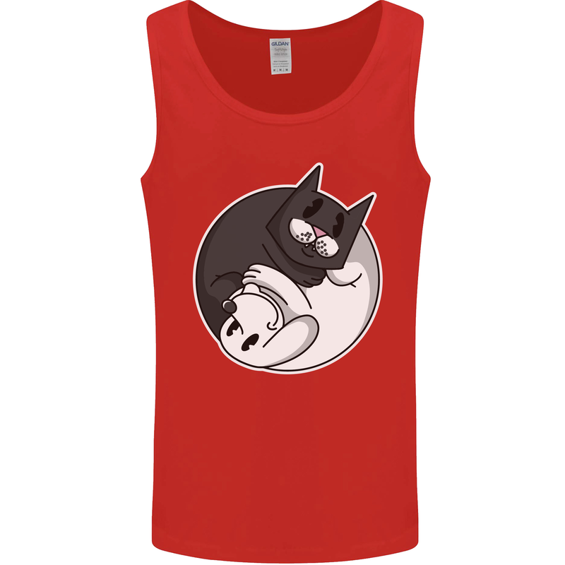 Cat and Dog Yin Yang Mens Vest Tank Top Red
