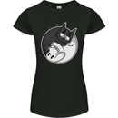Cat and Dog Yin Yang Womens Petite Cut T-Shirt Black