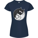 Cat and Dog Yin Yang Womens Petite Cut T-Shirt Navy Blue