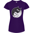 Cat and Dog Yin Yang Womens Petite Cut T-Shirt Purple