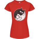 Cat and Dog Yin Yang Womens Petite Cut T-Shirt Red