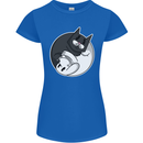 Cat and Dog Yin Yang Womens Petite Cut T-Shirt Royal Blue