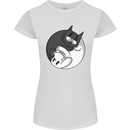 Cat and Dog Yin Yang Womens Petite Cut T-Shirt White