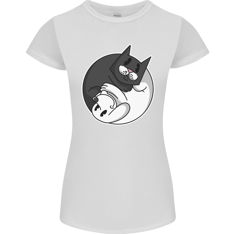 Cat and Dog Yin Yang Womens Petite Cut T-Shirt White