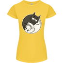 Cat and Dog Yin Yang Womens Petite Cut T-Shirt Yellow