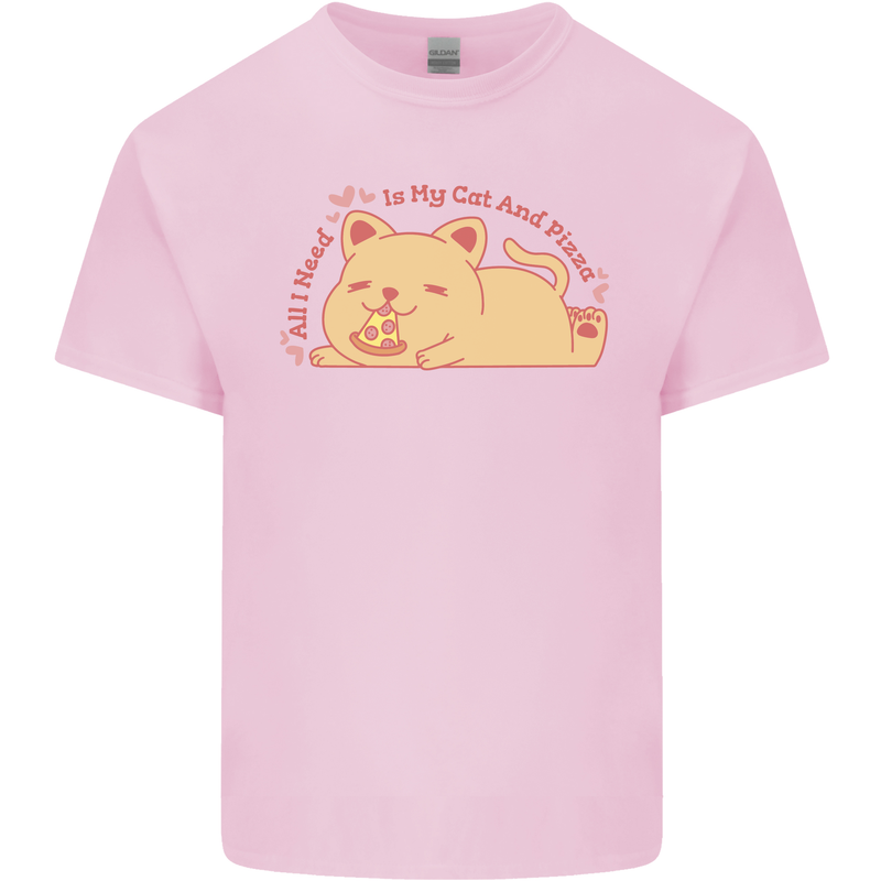 Cat and Pizza Funny Antisocial Mens Cotton T-Shirt Tee Top Light Pink