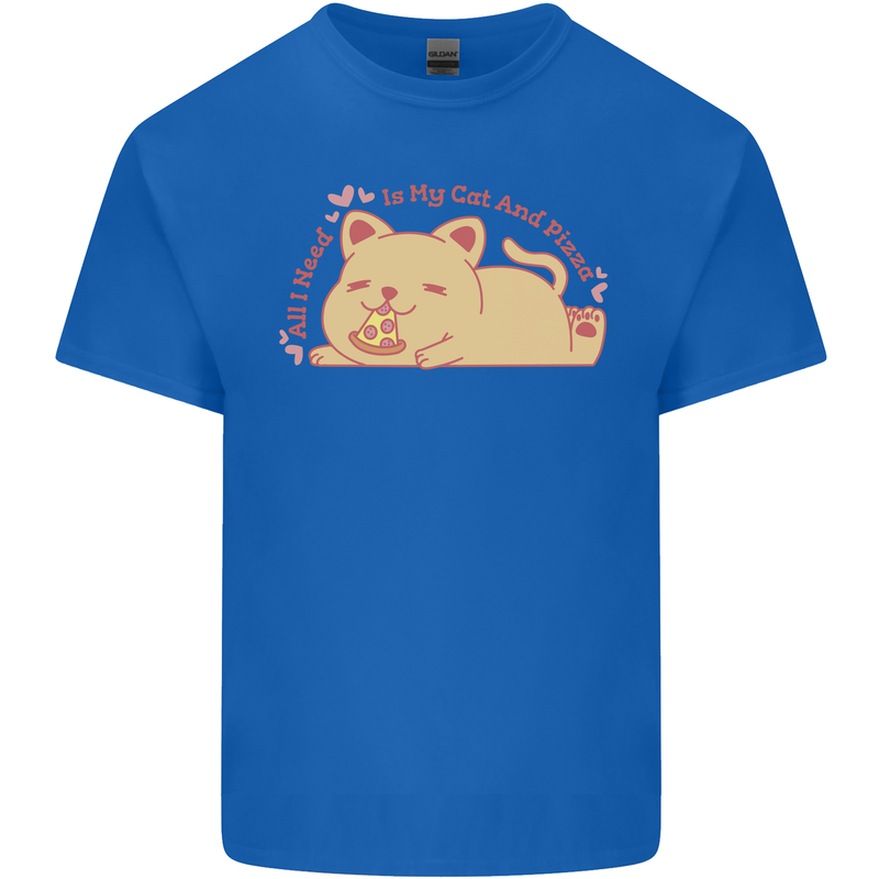 Cat and Pizza Funny Antisocial Mens Cotton T-Shirt Tee Top Royal Blue