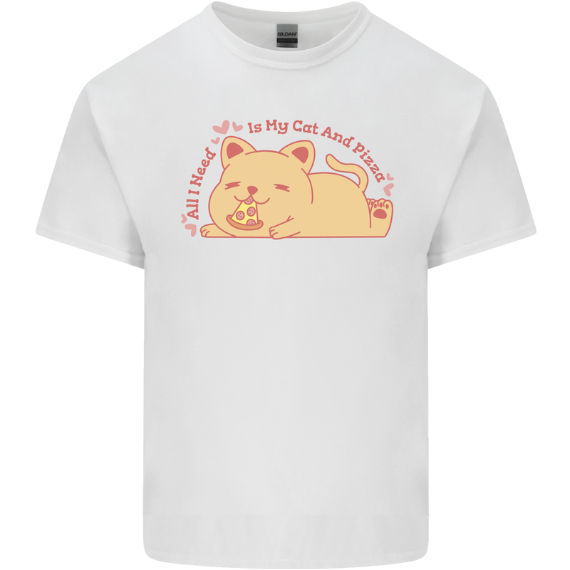 Cat and Pizza Funny Antisocial Mens Cotton T-Shirt Tee Top White