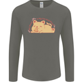 Cat and Pizza Funny Antisocial Mens Long Sleeve T-Shirt Charcoal