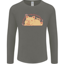 Cat and Pizza Funny Antisocial Mens Long Sleeve T-Shirt Charcoal