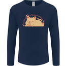 Cat and Pizza Funny Antisocial Mens Long Sleeve T-Shirt Navy Blue