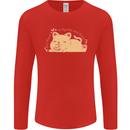 Cat and Pizza Funny Antisocial Mens Long Sleeve T-Shirt Red
