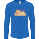 Cat and Pizza Funny Antisocial Mens Long Sleeve T-Shirt Royal Blue