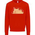 Cat and Pizza Funny Antisocial Mens Sweatshirt Jumper Bright Red