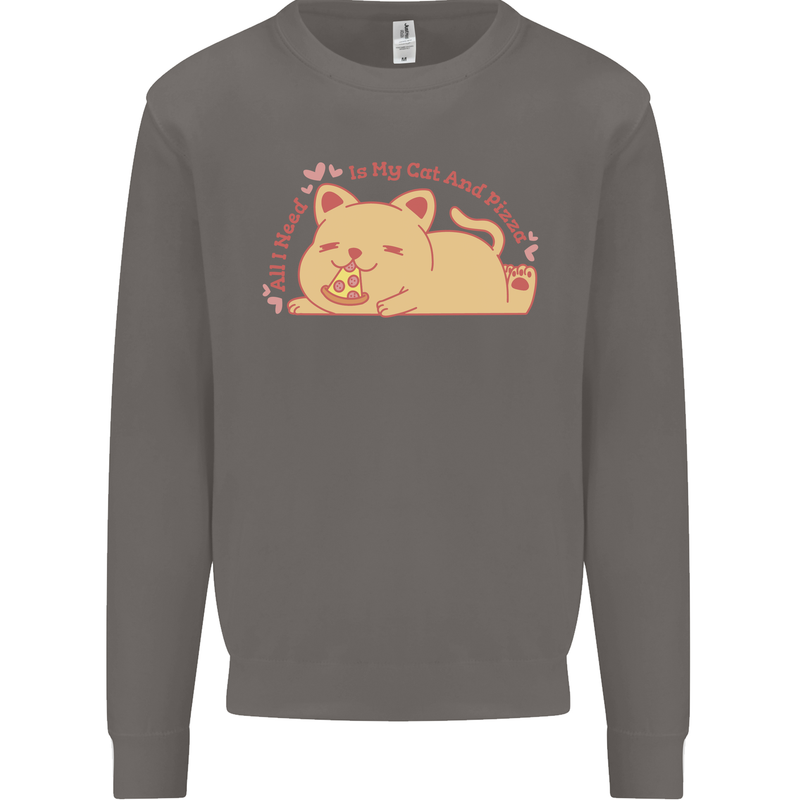 Cat and Pizza Funny Antisocial Mens Sweatshirt Jumper Charcoal
