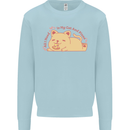 Cat and Pizza Funny Antisocial Mens Sweatshirt Jumper Light Blue