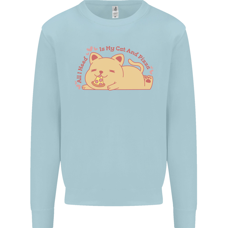 Cat and Pizza Funny Antisocial Mens Sweatshirt Jumper Light Blue