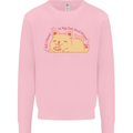 Cat and Pizza Funny Antisocial Mens Sweatshirt Jumper Light Pink