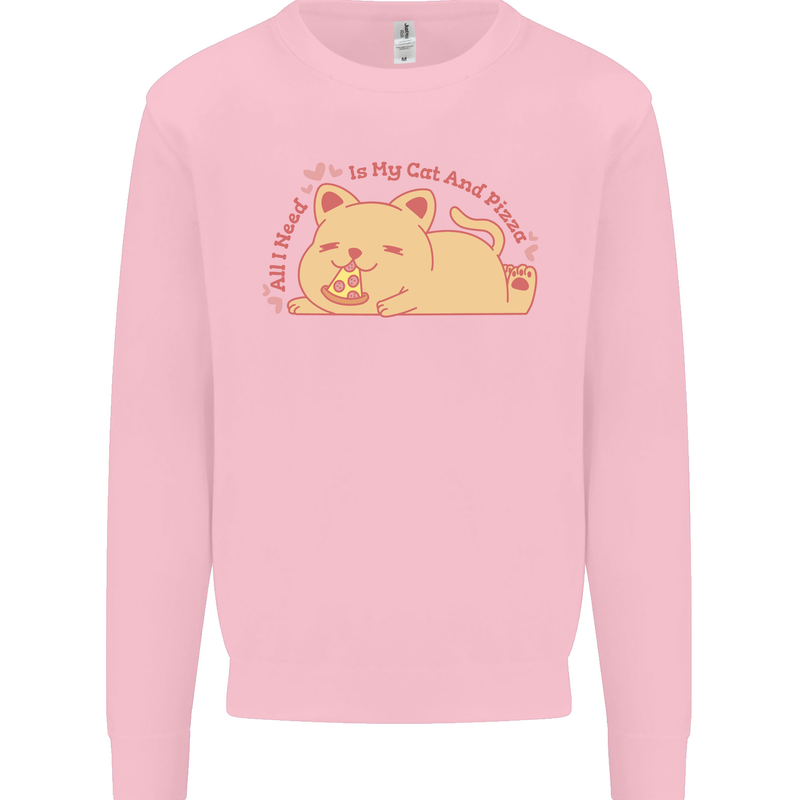 Cat and Pizza Funny Antisocial Mens Sweatshirt Jumper Light Pink