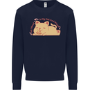 Cat and Pizza Funny Antisocial Mens Sweatshirt Jumper Navy Blue