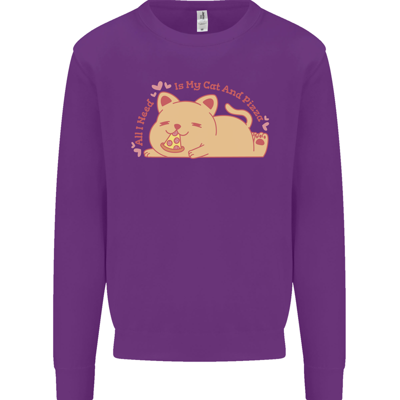 Cat and Pizza Funny Antisocial Mens Sweatshirt Jumper Purple