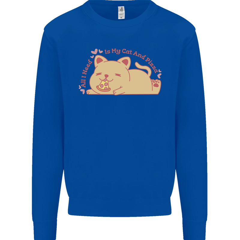 Cat and Pizza Funny Antisocial Mens Sweatshirt Jumper Royal Blue