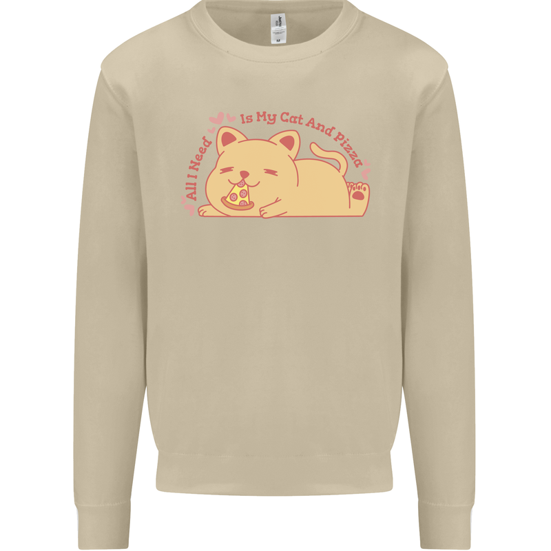 Cat and Pizza Funny Antisocial Mens Sweatshirt Jumper Sand