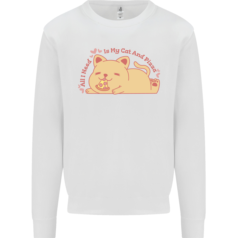 Cat and Pizza Funny Antisocial Mens Sweatshirt Jumper White
