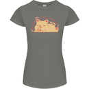 Cat and Pizza Funny Antisocial Womens Petite Cut T-Shirt Charcoal