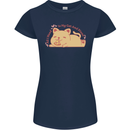 Cat and Pizza Funny Antisocial Womens Petite Cut T-Shirt Navy Blue