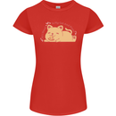 Cat and Pizza Funny Antisocial Womens Petite Cut T-Shirt Red
