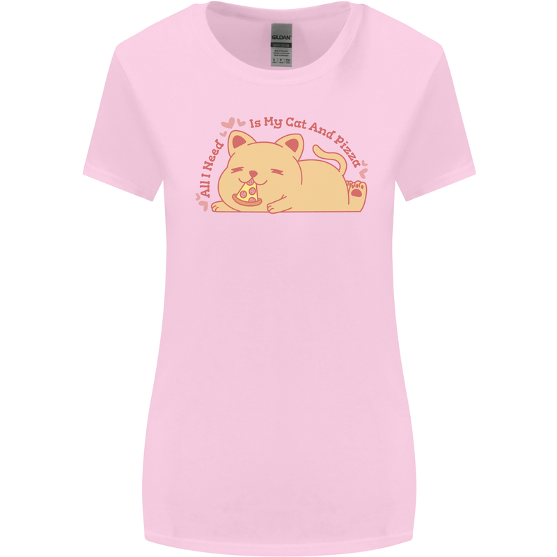 Cat and Pizza Funny Antisocial Womens Wider Cut T-Shirt Light Pink