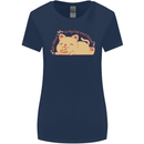 Cat and Pizza Funny Antisocial Womens Wider Cut T-Shirt Navy Blue