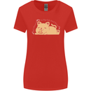 Cat and Pizza Funny Antisocial Womens Wider Cut T-Shirt Red