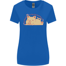 Cat and Pizza Funny Antisocial Womens Wider Cut T-Shirt Royal Blue