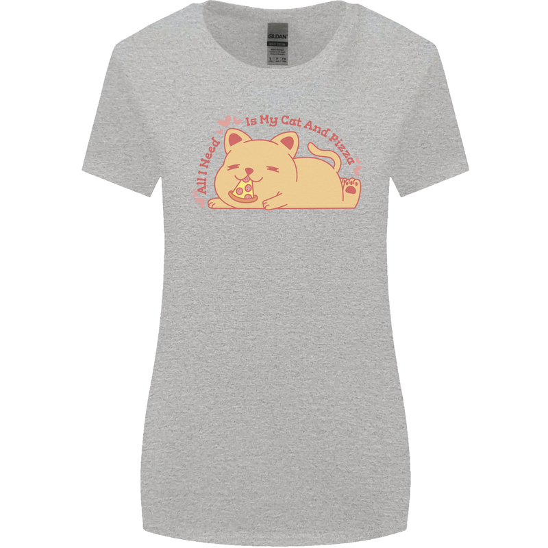 Cat and Pizza Funny Antisocial Womens Wider Cut T-Shirt Sports Grey