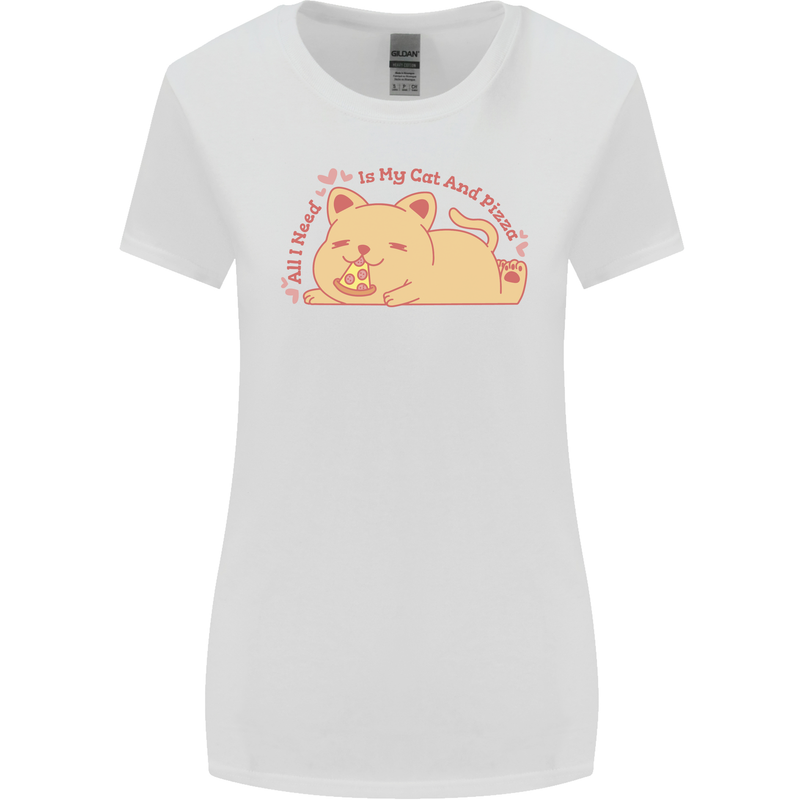 Cat and Pizza Funny Antisocial Womens Wider Cut T-Shirt White