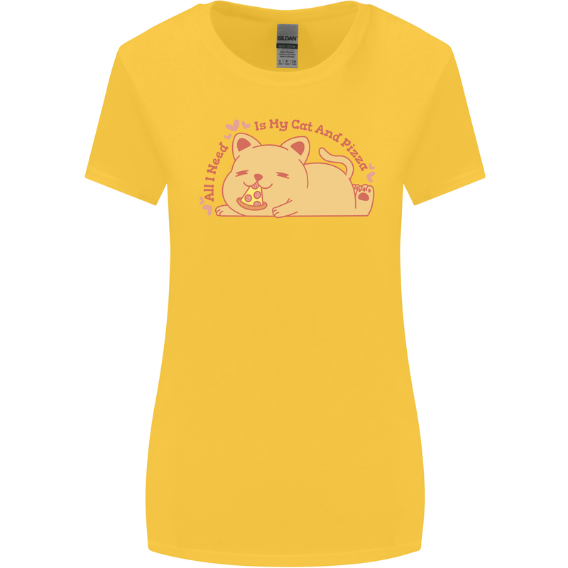 Cat and Pizza Funny Antisocial Womens Wider Cut T-Shirt Yellow