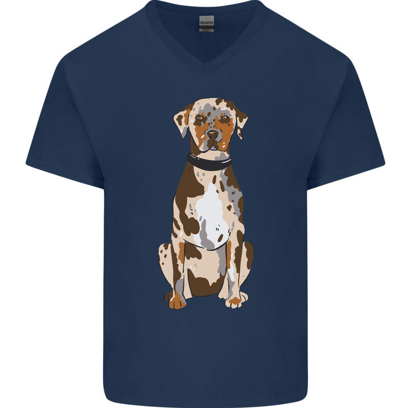 Catahoula Shepherd Dog Mens V-Neck Cotton T-Shirt Navy Blue